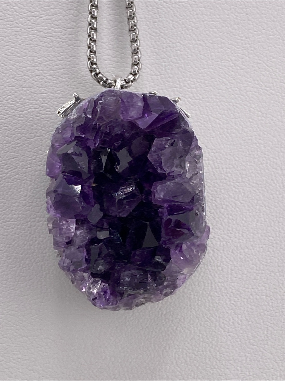 Deep Purple Amethyst Geode Druzy Necklace – Raw Crystal Statement Pendant